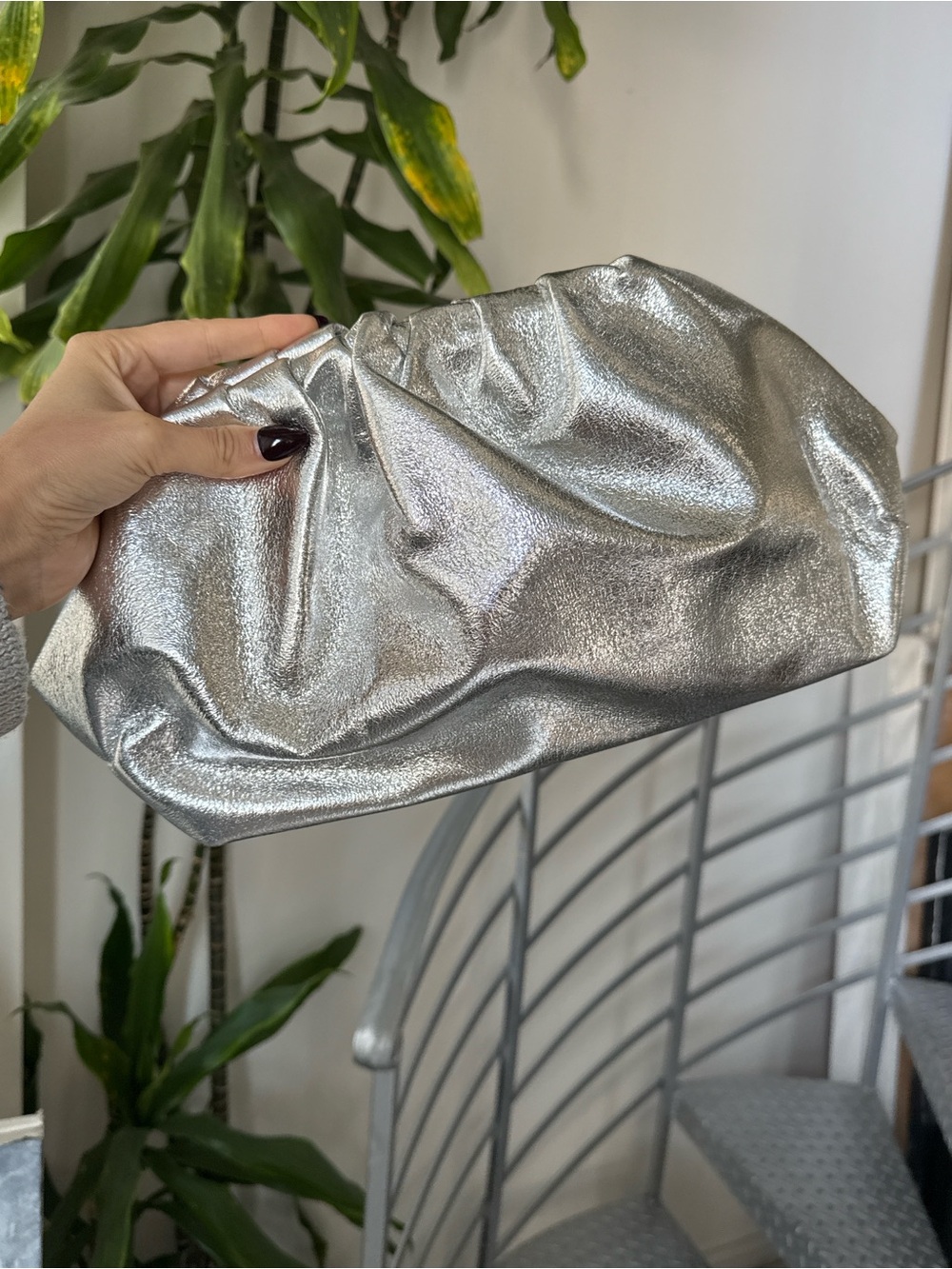 Metallic Silver Gathered Clutch